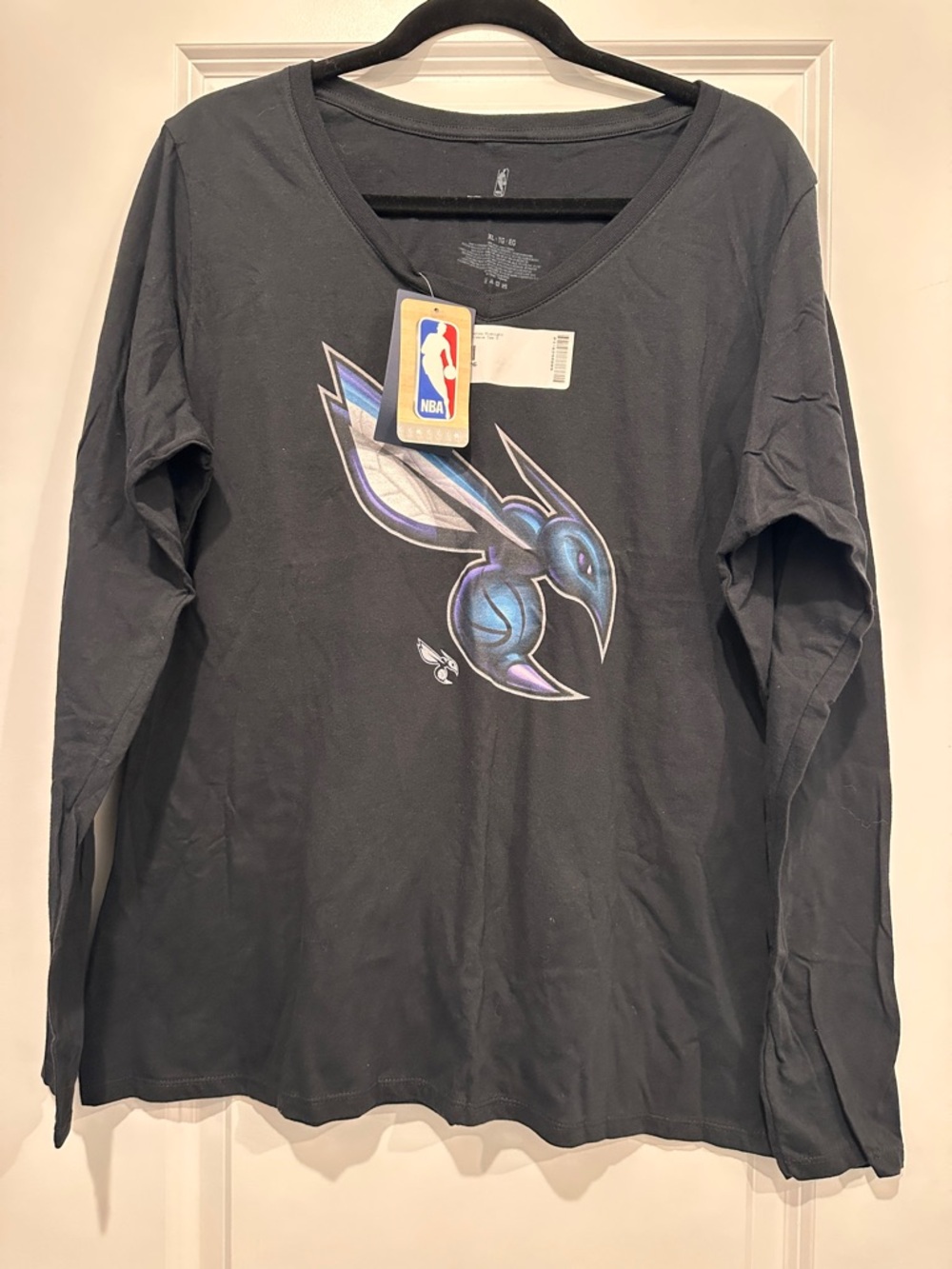 NBA Black Long Sleeve Tee with Purple and Blue Hornet Graphic